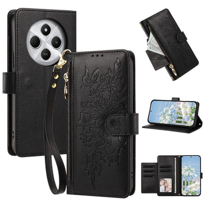 Butterfly Flower Zipper Wallet Vegan Leather Phone Case with Strap, For Redmi K80 / K80 Pro, For Redmi Note 14 4G 164mm, For Redmi Note 14 Pro 4G, For Redmi Note 14 4G 163.25mm, For Redmi Note 14 5G, For Redmi Note 14 Pro 5G, For Redmi 14C 4G          ...