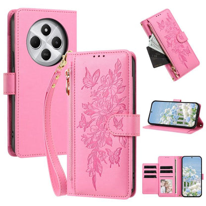 Butterfly Flower Zipper Wallet Vegan Leather Phone Case with Strap, For Redmi K80 / K80 Pro, For Redmi Note 14 4G 164mm, For Redmi Note 14 Pro 4G, For Redmi Note 14 4G 163.25mm, For Redmi Note 14 5G, For Redmi Note 14 Pro 5G, For Redmi 14C 4G          ...
