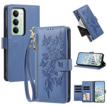 Butterfly Flower Zipper Wallet Vegan Leather Phone Case with Strap, For Redmi 15a 5G, For Redmi Turbo 5 Max / Poco X8 Pro Max, For Redmi Turbo 5 / Poco X8 Pro 5G, For Redmi Note 15 Pro+ Global 163.3mm, For Redmi Note 15 4G / 5G Global 164mm            ...