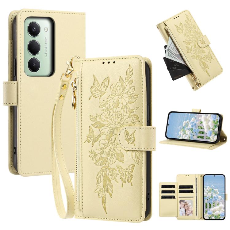 Butterfly Flower Zipper Wallet Vegan Leather Phone Case with Strap, For Redmi 15a 5G, For Redmi Turbo 5 Max / Poco X8 Pro Max, For Redmi Turbo 5 / Poco X8 Pro 5G, For Redmi Note 15 Pro+ Global 163.3mm, For Redmi Note 15 4G / 5G Global 164mm            ...