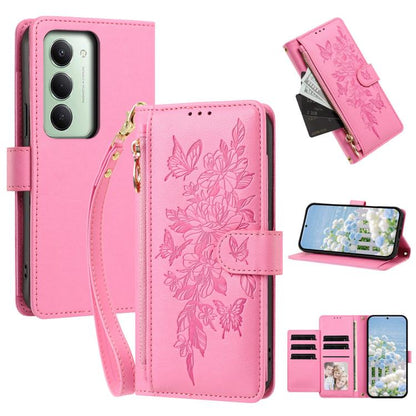 Butterfly Flower Zipper Wallet Vegan Leather Phone Case with Strap, For Redmi 15a 5G, For Redmi Turbo 5 Max / Poco X8 Pro Max, For Redmi Turbo 5 / Poco X8 Pro 5G, For Redmi Note 15 Pro+ Global 163.3mm, For Redmi Note 15 4G / 5G Global 164mm            ...