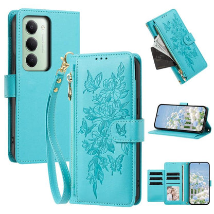 Butterfly Flower Zipper Wallet Vegan Leather Phone Case with Strap, For Redmi 15a 5G, For Redmi Turbo 5 Max / Poco X8 Pro Max, For Redmi Turbo 5 / Poco X8 Pro 5G, For Redmi Note 15 Pro+ Global 163.3mm, For Redmi Note 15 4G / 5G Global 164mm            ...