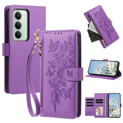 Butterfly Flower Zipper Wallet Vegan Leather Phone Case with Strap, For Redmi 15a 5G, For Redmi Turbo 5 Max / Poco X8 Pro Max, For Redmi Turbo 5 / Poco X8 Pro 5G, For Redmi Note 15 Pro+ Global 163.3mm, For Redmi Note 15 4G / 5G Global 164mm            ...