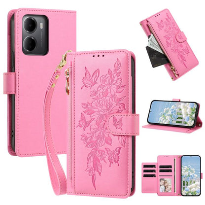 Butterfly Flower Zipper Wallet Vegan Leather Phone Case with Strap, For Redmi Note 17 4G / 5G Global 171mm, For Redmi Note 17 Pro+ 5G Global 163mm, For Redmi 15a 5G, For Redmi Turbo 5 Max / Poco X8 Pro Max, For Redmi Turbo 5 / Poco X8 Pro 5G           ...