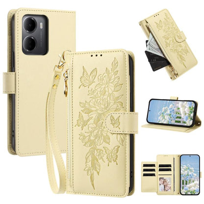 Butterfly Flower Zipper Wallet Vegan Leather Phone Case with Strap, For Redmi Note 17 4G / 5G Global 171mm, For Redmi Note 17 Pro+ 5G Global 163mm, For Redmi 15a 5G, For Redmi Turbo 5 Max / Poco X8 Pro Max, For Redmi Turbo 5 / Poco X8 Pro 5G           ...