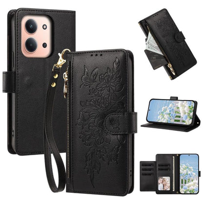 Butterfly Flower Zipper Wallet Vegan Leather Phone Case with Strap, For Redmi 15a 5G, For Redmi Turbo 5 Max / Poco X8 Pro Max, For Redmi Turbo 5 / Poco X8 Pro 5G, For Redmi Note 15 Pro+ Global 163.3mm, For Redmi Note 15 4G / 5G Global 164mm            ...