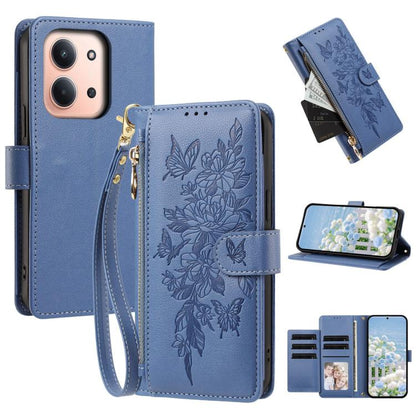 Butterfly Flower Zipper Wallet Vegan Leather Phone Case with Strap, For Redmi 15a 5G, For Redmi Turbo 5 Max / Poco X8 Pro Max, For Redmi Turbo 5 / Poco X8 Pro 5G, For Redmi Note 15 Pro+ Global 163.3mm, For Redmi Note 15 4G / 5G Global 164mm            ...