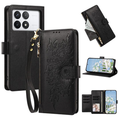 Butterfly Flower Zipper Wallet Vegan Leather Phone Case with Strap, For Redmi K80 / K80 Pro, For Redmi Note 14 4G 164mm, For Redmi Note 14 Pro 4G, For Redmi Note 14 4G 163.25mm, For Redmi Note 14 5G, For Redmi Note 14 Pro 5G, For Redmi 14C 4G          ...