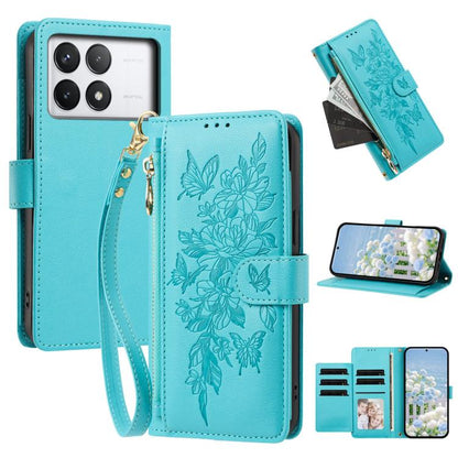 Butterfly Flower Zipper Wallet Vegan Leather Phone Case with Strap, For Redmi K80 / K80 Pro, For Redmi Note 14 4G 164mm, For Redmi Note 14 Pro 4G, For Redmi Note 14 4G 163.25mm, For Redmi Note 14 5G, For Redmi Note 14 Pro 5G, For Redmi 14C 4G          ...