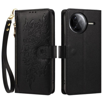 Butterfly Flower Zipper Wallet Vegan Leather Phone Case with Strap, For Redmi K80 / K80 Pro, For Redmi Note 14 4G 164mm, For Redmi Note 14 Pro 4G, For Redmi Note 14 4G 163.25mm, For Redmi Note 14 5G, For Redmi Note 14 Pro 5G, For Redmi 14C 4G          ...