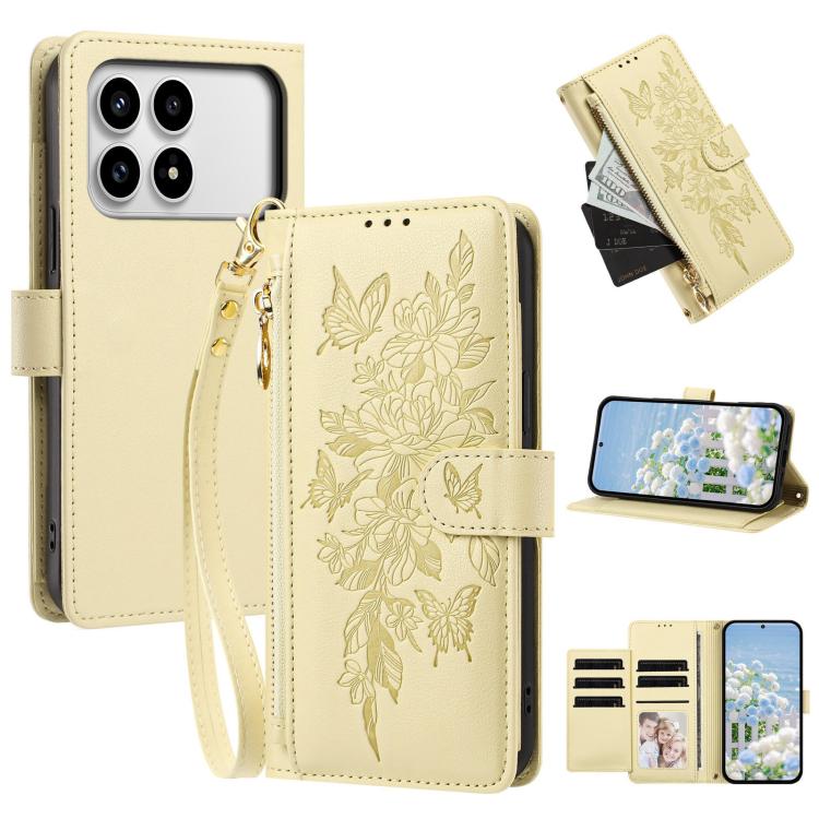 Butterfly Flower Zipper Wallet Vegan Leather Phone Case with Strap, For Redmi 15a 5G, For Redmi Turbo 5 Max / Poco X8 Pro Max, For Redmi Turbo 5 / Poco X8 Pro 5G, For Redmi Note 15 Pro+ Global 163.3mm, For Redmi Note 15 4G / 5G Global 164mm            ...