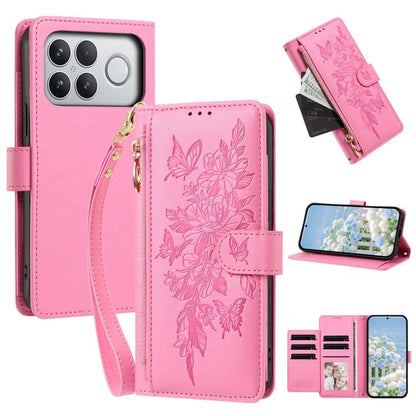 Butterfly Flower Zipper Wallet Vegan Leather Phone Case with Strap, For Redmi 15a 5G, For Redmi Turbo 5 Max / Poco X8 Pro Max, For Redmi Turbo 5 / Poco X8 Pro 5G, For Redmi Note 15 Pro+ Global 163.3mm, For Redmi Note 15 4G / 5G Global 164mm            ...