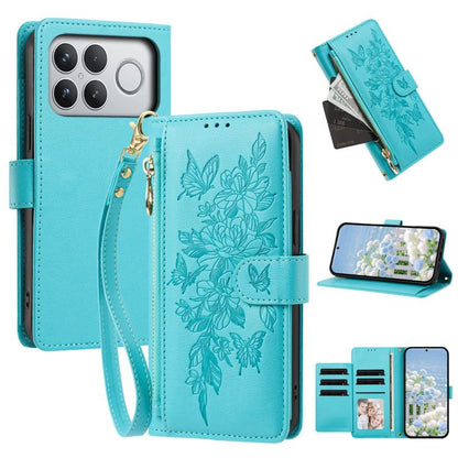 Butterfly Flower Zipper Wallet Vegan Leather Phone Case with Strap, For Redmi 15a 5G, For Redmi Turbo 5 Max / Poco X8 Pro Max, For Redmi Turbo 5 / Poco X8 Pro 5G, For Redmi Note 15 Pro+ Global 163.3mm, For Redmi Note 15 4G / 5G Global 164mm            ...