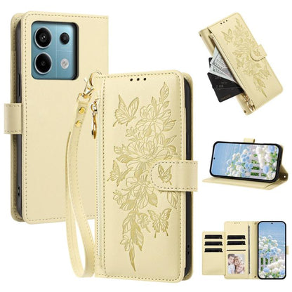 Butterfly Flower Zipper Wallet Vegan Leather Phone Case with Strap, For Redmi K80 / K80 Pro, For Redmi Note 14 4G 164mm, For Redmi Note 14 Pro 4G, For Redmi Note 14 4G 163.25mm, For Redmi Note 14 5G, For Redmi Note 14 Pro 5G, For Redmi 14C 4G          ...