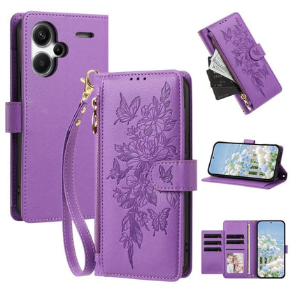 Butterfly Flower Zipper Wallet Vegan Leather Phone Case with Strap, For Redmi K80 / K80 Pro, For Redmi Note 14 4G 164mm, For Redmi Note 14 Pro 4G, For Redmi Note 14 4G 163.25mm, For Redmi Note 14 5G, For Redmi Note 14 Pro 5G, For Redmi 14C 4G          ...