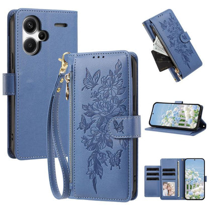 Butterfly Flower Zipper Wallet Vegan Leather Phone Case with Strap, For Redmi K80 / K80 Pro, For Redmi Note 14 4G 164mm, For Redmi Note 14 Pro 4G, For Redmi Note 14 4G 163.25mm, For Redmi Note 14 5G, For Redmi Note 14 Pro 5G, For Redmi 14C 4G          ...