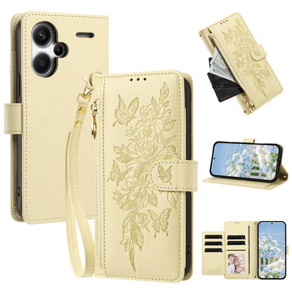 Butterfly Flower Zipper Wallet Vegan Leather Phone Case with Strap, For Redmi K80 / K80 Pro, For Redmi Note 14 4G 164mm, For Redmi Note 14 Pro 4G, For Redmi Note 14 4G 163.25mm, For Redmi Note 14 5G, For Redmi Note 14 Pro 5G, For Redmi 14C 4G          ...