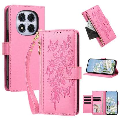 Butterfly Flower Zipper Wallet Vegan Leather Phone Case with Strap, For Redmi K80 / K80 Pro, For Redmi Note 14 4G 164mm, For Redmi Note 14 Pro 4G, For Redmi Note 14 4G 163.25mm, For Redmi Note 14 5G, For Redmi Note 14 Pro 5G, For Redmi 14C 4G          ...