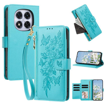 Butterfly Flower Zipper Wallet Vegan Leather Phone Case with Strap, For Redmi K80 / K80 Pro, For Redmi Note 14 4G 164mm, For Redmi Note 14 Pro 4G, For Redmi Note 14 4G 163.25mm, For Redmi Note 14 5G, For Redmi Note 14 Pro 5G, For Redmi 14C 4G          ...