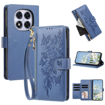 Butterfly Flower Zipper Wallet Vegan Leather Phone Case with Strap, For Redmi K80 / K80 Pro, For Redmi Note 14 4G 164mm, For Redmi Note 14 Pro 4G, For Redmi Note 14 4G 163.25mm, For Redmi Note 14 5G, For Redmi Note 14 Pro 5G, For Redmi 14C 4G          ...