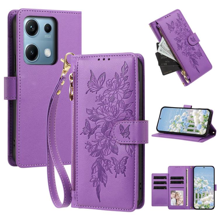 Butterfly Flower Zipper Wallet Vegan Leather Phone Case with Strap, For Redmi Turbo 4 Pro 5G / Poco F7 5G, For Redmi Note 14S 4G, For Redmi K80 / K80 Pro, For Redmi Note 14 4G 164mm, For Redmi Note 14 Pro 4G, For Redmi Note 14 4G 163.25mm              ...