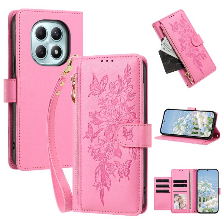 Butterfly Flower Zipper Wallet Vegan Leather Phone Case with Strap, For Redmi 15a 5G, For Redmi Turbo 5 Max / Poco X8 Pro Max, For Redmi Turbo 5 / Poco X8 Pro 5G, For Redmi Note 15 Pro+ Global 163.3mm, For Redmi Note 15 4G / 5G Global 164mm            ...