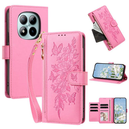 Butterfly Flower Zipper Wallet Vegan Leather Phone Case with Strap, For Redmi 15a 5G, For Redmi Turbo 5 Max / Poco X8 Pro Max, For Redmi Turbo 5 / Poco X8 Pro 5G, For Redmi Note 15 Pro+ Global 163.3mm, For Redmi Note 15 4G / 5G Global 164mm            ...