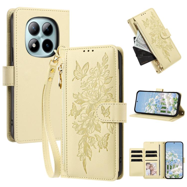 Butterfly Flower Zipper Wallet Vegan Leather Phone Case with Strap, For Redmi 15a 5G, For Redmi Turbo 5 Max / Poco X8 Pro Max, For Redmi Turbo 5 / Poco X8 Pro 5G, For Redmi Note 15 Pro+ Global 163.3mm, For Redmi Note 15 4G / 5G Global 164mm            ...