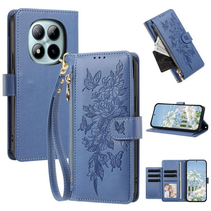 Butterfly Flower Zipper Wallet Vegan Leather Phone Case with Strap, For Redmi 15a 5G, For Redmi Turbo 5 Max / Poco X8 Pro Max, For Redmi Turbo 5 / Poco X8 Pro 5G, For Redmi Note 15 Pro+ Global 163.3mm, For Redmi Note 15 4G / 5G Global 164mm            ...