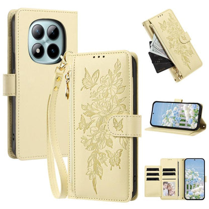 Butterfly Flower Zipper Wallet Vegan Leather Phone Case with Strap, For Redmi 15a 5G, For Redmi Turbo 5 Max / Poco X8 Pro Max, For Redmi Turbo 5 / Poco X8 Pro 5G, For Redmi Note 15 Pro+ Global 163.3mm, For Redmi Note 15 4G / 5G Global 164mm            ...