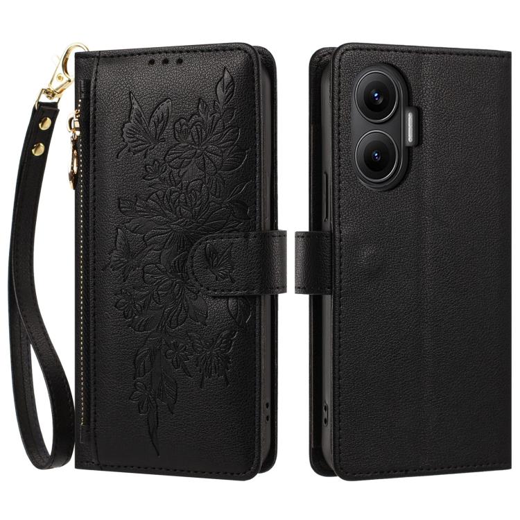 Butterfly Flower Zipper Wallet Vegan Leather Phone Case with Strap, For Redmi Turbo 4 Pro 5G / Poco F7 5G, For Redmi Note 14S 4G, For Redmi K80 / K80 Pro, For Redmi Note 14 4G 164mm, For Redmi Note 14 Pro 4G, For Redmi Note 14 4G 163.25mm              ...