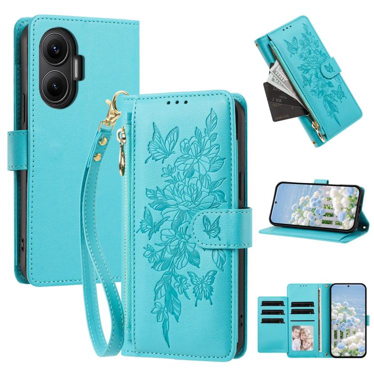 Butterfly Flower Zipper Wallet Vegan Leather Phone Case with Strap, For Redmi Turbo 4 Pro 5G / Poco F7 5G, For Redmi Note 14S 4G, For Redmi K80 / K80 Pro, For Redmi Note 14 4G 164mm, For Redmi Note 14 Pro 4G, For Redmi Note 14 4G 163.25mm              ...
