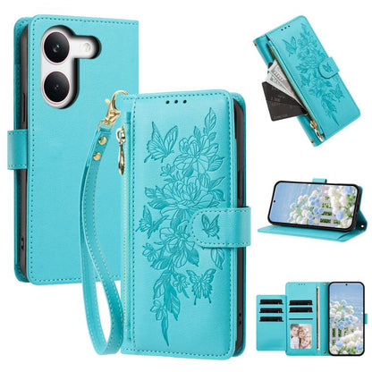 Butterfly Flower Zipper Wallet Vegan Leather Phone Case with Strap, For Redmi 15a 5G, For Redmi Turbo 5 Max / Poco X8 Pro Max, For Redmi Turbo 5 / Poco X8 Pro 5G, For Redmi Note 15 Pro+ Global 163.3mm, For Redmi Note 15 4G / 5G Global 164mm            ...