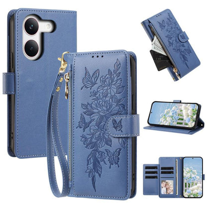 Butterfly Flower Zipper Wallet Vegan Leather Phone Case with Strap, For Redmi 15a 5G, For Redmi Turbo 5 Max / Poco X8 Pro Max, For Redmi Turbo 5 / Poco X8 Pro 5G, For Redmi Note 15 Pro+ Global 163.3mm, For Redmi Note 15 4G / 5G Global 164mm            ...