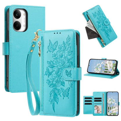 Butterfly Flower Zipper Wallet Vegan Leather Phone Case with Strap, For Redmi 15a 5G, For Redmi Turbo 5 Max / Poco X8 Pro Max, For Redmi Turbo 5 / Poco X8 Pro 5G, For Redmi Note 15 Pro+ Global 163.3mm, For Redmi Note 15 4G / 5G Global 164mm            ...