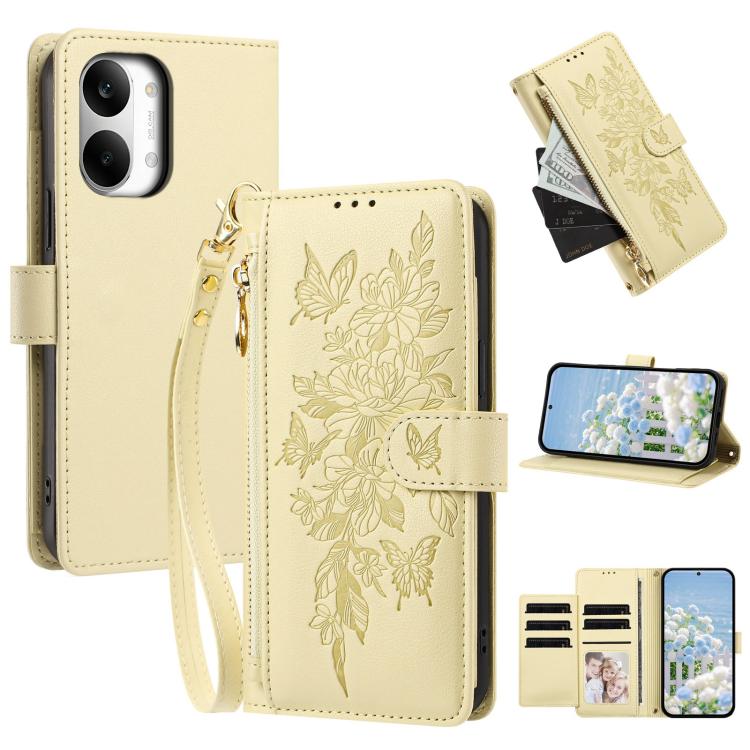Butterfly Flower Zipper Wallet Vegan Leather Phone Case with Strap, For Redmi 15a 5G, For Redmi Turbo 5 Max / Poco X8 Pro Max, For Redmi Turbo 5 / Poco X8 Pro 5G, For Redmi Note 15 Pro+ Global 163.3mm, For Redmi Note 15 4G / 5G Global 164mm            ...