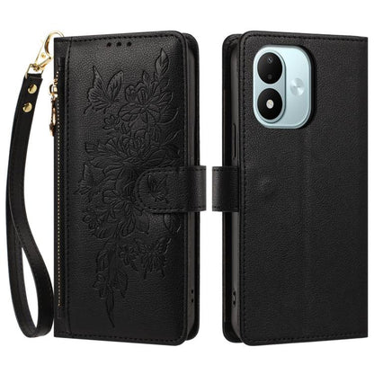 Butterfly Flower Zipper Wallet Vegan Leather Phone Case with Strap, For Redmi Note 17 4G / 5G Global 171mm, For Redmi Note 17 Pro+ 5G Global 163mm, For Redmi 15a 5G, For Redmi Turbo 5 Max / Poco X8 Pro Max, For Redmi Turbo 5 / Poco X8 Pro 5G           ...