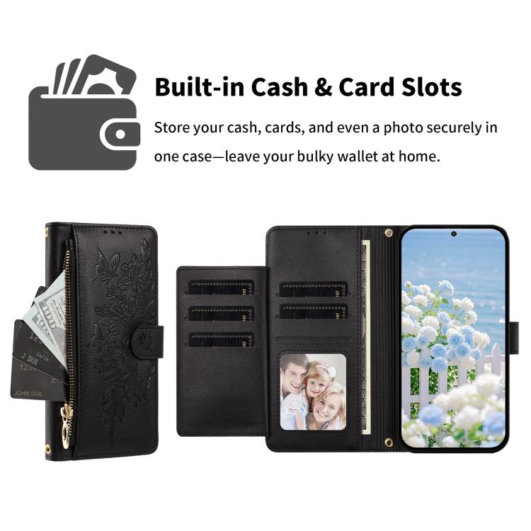 Butterfly Flower Zipper Wallet Vegan Leather Phone Case with Strap, For Redmi Note 17 4G / 5G Global 171mm, For Redmi Note 17 Pro+ 5G Global 163mm, For Redmi 15a 5G, For Redmi Turbo 5 Max / Poco X8 Pro Max, For Redmi Turbo 5 / Poco X8 Pro 5G           ...
