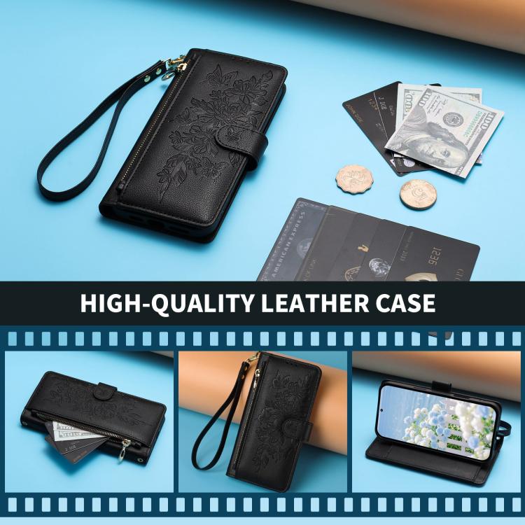 Butterfly Flower Zipper Wallet Vegan Leather Phone Case with Strap, For Redmi Note 17 4G / 5G Global 171mm, For Redmi Note 17 Pro+ 5G Global 163mm, For Redmi 15a 5G, For Redmi Turbo 5 Max / Poco X8 Pro Max, For Redmi Turbo 5 / Poco X8 Pro 5G           ...