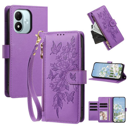 Butterfly Flower Zipper Wallet Vegan Leather Phone Case with Strap, For Redmi Note 17 4G / 5G Global 171mm, For Redmi Note 17 Pro+ 5G Global 163mm, For Redmi 15a 5G, For Redmi Turbo 5 Max / Poco X8 Pro Max, For Redmi Turbo 5 / Poco X8 Pro 5G           ...