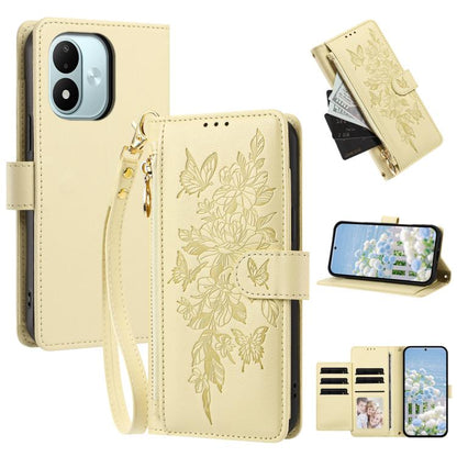 Butterfly Flower Zipper Wallet Vegan Leather Phone Case with Strap, For Redmi Note 17 4G / 5G Global 171mm, For Redmi Note 17 Pro+ 5G Global 163mm, For Redmi 15a 5G, For Redmi Turbo 5 Max / Poco X8 Pro Max, For Redmi Turbo 5 / Poco X8 Pro 5G           ...