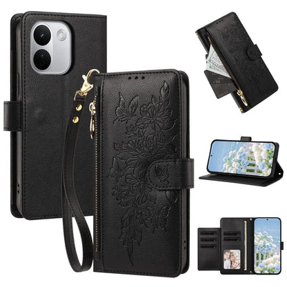 Butterfly Flower Zipper Wallet Vegan Leather Phone Case with Strap, For Redmi Note 17 4G / 5G Global 171mm, For Redmi Note 17 Pro+ 5G Global 163mm, For Redmi 15a 5G, For Redmi Turbo 5 Max / Poco X8 Pro Max, For Redmi Turbo 5 / Poco X8 Pro 5G           ...
