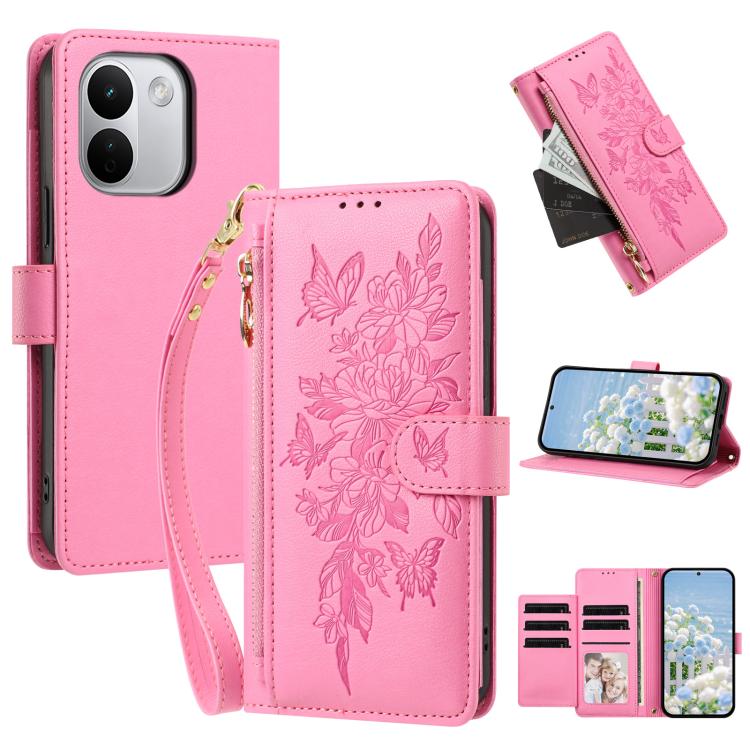 Butterfly Flower Zipper Wallet Vegan Leather Phone Case with Strap, For Redmi Note 17 4G / 5G Global 171mm, For Redmi Note 17 Pro+ 5G Global 163mm, For Redmi 15a 5G, For Redmi Turbo 5 Max / Poco X8 Pro Max, For Redmi Turbo 5 / Poco X8 Pro 5G           ...