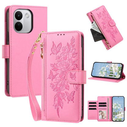 Butterfly Flower Zipper Wallet Vegan Leather Phone Case with Strap, For Redmi Note 17 4G / 5G Global 171mm, For Redmi Note 17 Pro+ 5G Global 163mm, For Redmi 15a 5G, For Redmi Turbo 5 Max / Poco X8 Pro Max, For Redmi Turbo 5 / Poco X8 Pro 5G           ...