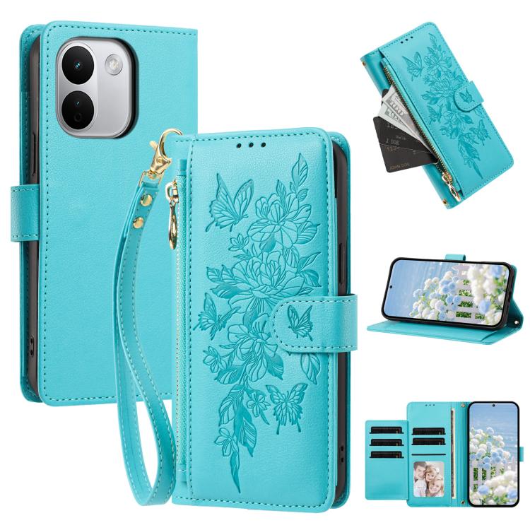 Butterfly Flower Zipper Wallet Vegan Leather Phone Case with Strap, For Redmi Note 17 4G / 5G Global 171mm, For Redmi Note 17 Pro+ 5G Global 163mm, For Redmi 15a 5G, For Redmi Turbo 5 Max / Poco X8 Pro Max, For Redmi Turbo 5 / Poco X8 Pro 5G           ...