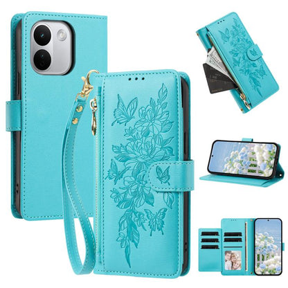 Butterfly Flower Zipper Wallet Vegan Leather Phone Case with Strap, For Redmi Note 17 4G / 5G Global 171mm, For Redmi Note 17 Pro+ 5G Global 163mm, For Redmi 15a 5G, For Redmi Turbo 5 Max / Poco X8 Pro Max, For Redmi Turbo 5 / Poco X8 Pro 5G           ...