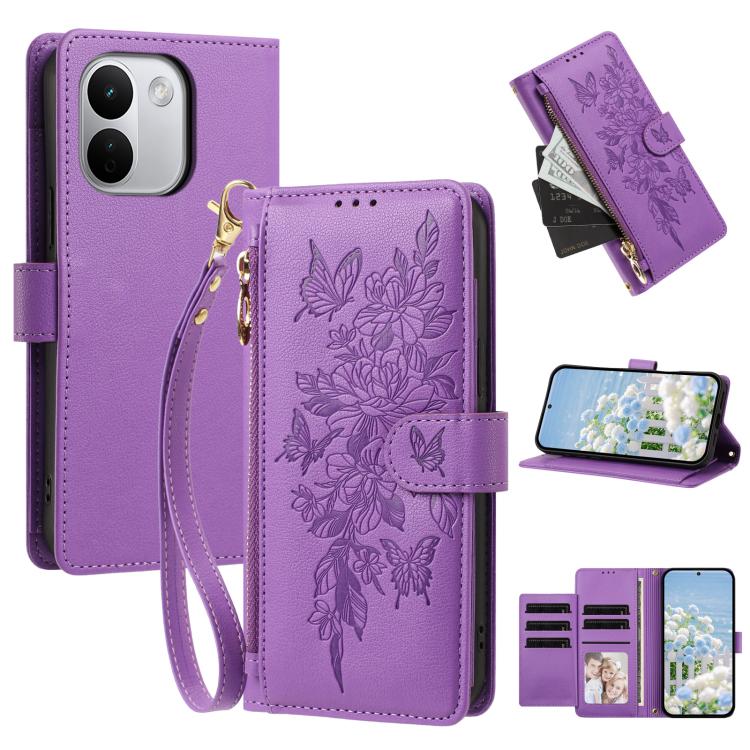 Butterfly Flower Zipper Wallet Vegan Leather Phone Case with Strap, For Redmi Note 17 4G / 5G Global 171mm, For Redmi Note 17 Pro+ 5G Global 163mm, For Redmi 15a 5G, For Redmi Turbo 5 Max / Poco X8 Pro Max, For Redmi Turbo 5 / Poco X8 Pro 5G           ...