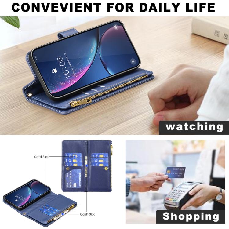 Diamond Lattice Zipper Wallet Leather Flip Phone Case, For Tecno Spark 50 5G
