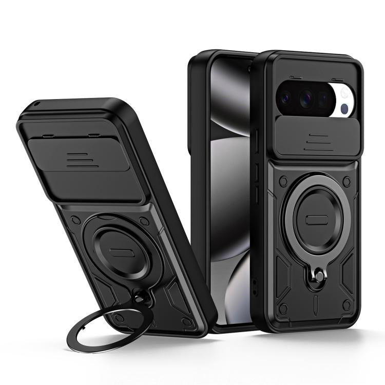 Ring Holder Lens Slide Cover Phone Case, For Google Pixel 10 Pro XL, For Google Pixel 10 / 10 Pro