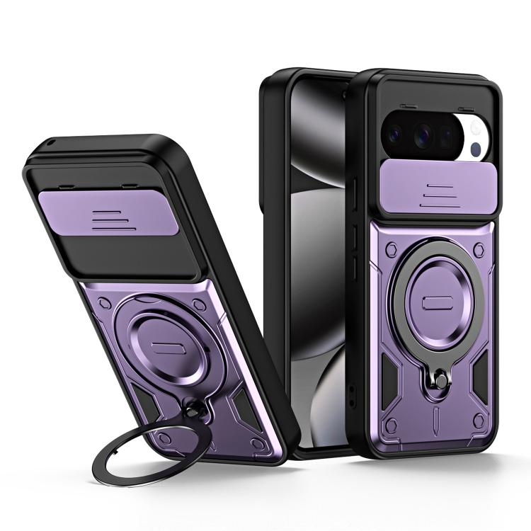 Ring Holder Lens Slide Cover Phone Case, For Google Pixel 10 Pro XL, For Google Pixel 10 / 10 Pro